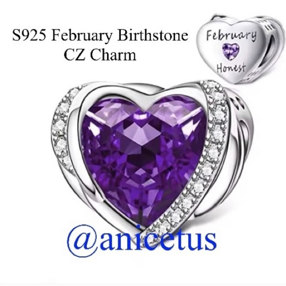 NWOT S925 Sterling Silver February Birthstone CZ Charm